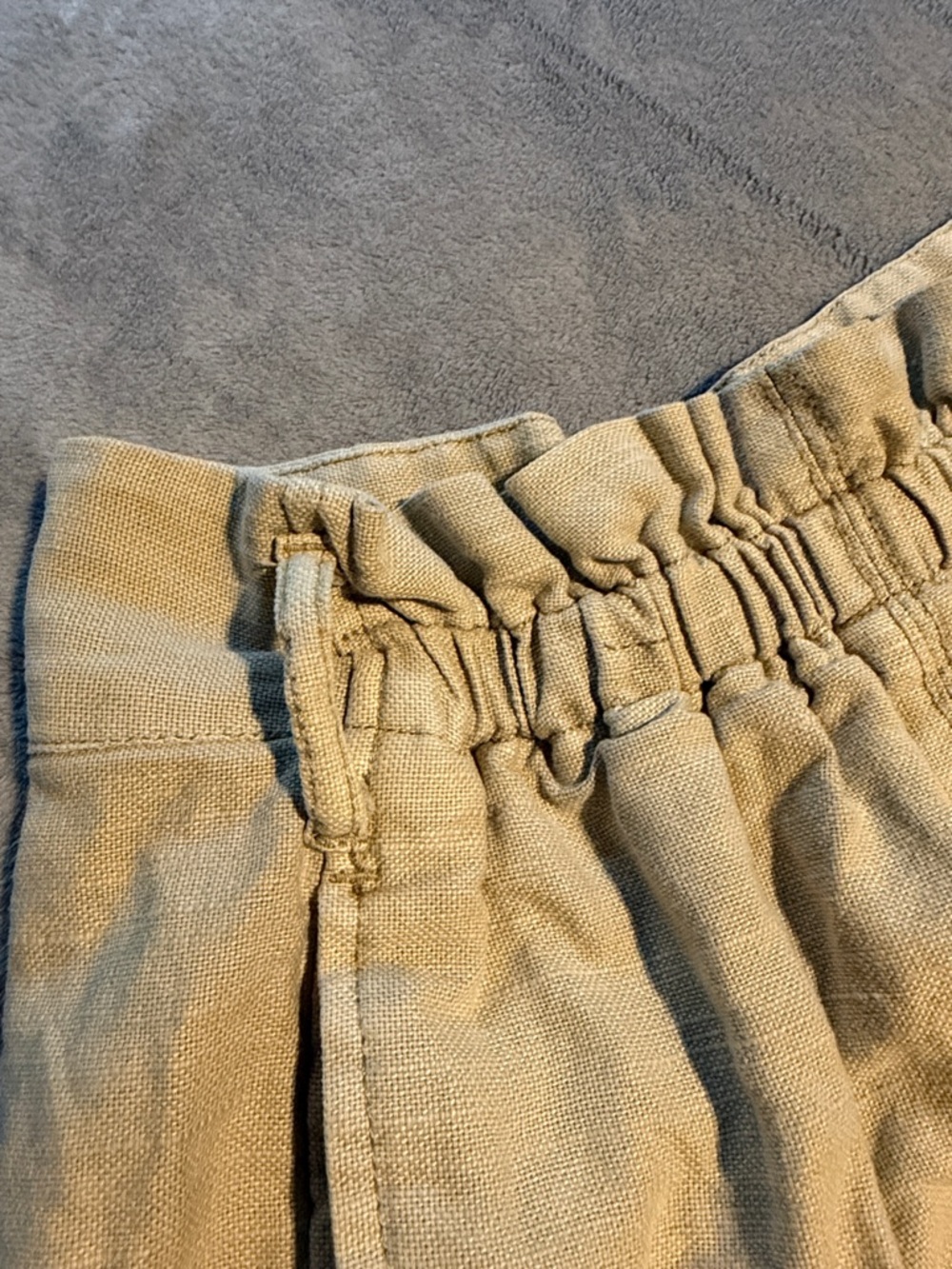 High-Waist Ruched Paperbag Shorts in Light Tan - Picture 3 of 8